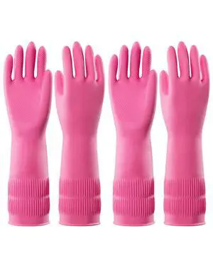 Reusable Natural Latex Dishwashing Cleaning Gloves, 2 Pairs Reusable Natural Latex Dishwashing Cleaning Gloves, 2 Pairs