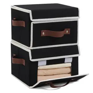 2PCS Storage Bins Box with Lids Front Window PU Leather Handles 2PCS Storage Bins Box with Lids Front Window PU Leather Handles