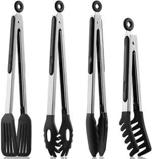 4 PCS Kitchen Tongs with Silicone Tips, 9" & 12" Silicone Tongs for Cooking 4 PCS Kitchen Tongs with Silicone Tips, 9" & 12" Silicone Tongs for Cooking