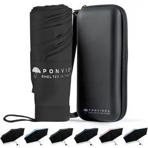 UPF 50+ Mini Travel Umbrella for Purse with Case, Small Compact UV Sun & Rain Protection Lightweight Folding Pocket Size for Women Men Kids - Manual Open (BY-Black) UPF 50+ Mini Travel Umbrella for Purse with Case, Small Compact UV Sun & Rain Protection Lightweight Folding Pocket Size for Women Men Kids - Manual Open (BY-Black)