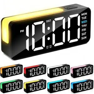 Small Digital Alarm Clock with DST, 6" Plug-in Digital Bedside Clock with Variable Color Night Light, Electric Clock Large Big Numbers Display with Battery Backup for Bedroom Desk Table,(Black) Small Digital Alarm Clock with DST, 6" Plug-in Digital Bedside Clock with Variable Color Night Light, Electric Clock Large Big Numbers Display with Battery Backup for Bedroom Desk Table,(Black)