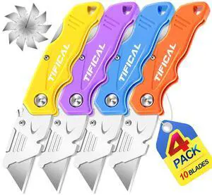 4Pack Box Cutter Retractable, Folding Utility Knife with 10 Blades 4Pack Box Cutter Retractable, Folding Utility Knife with 10 Blades