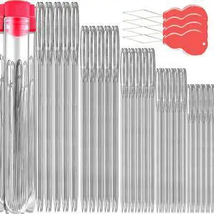 75 PCS Large Eye Sewing Needles, 5 Sizes Hand Sewing Needles with 4 Pcs Needle Threader, Including Embroidery 75 PCS Large Eye Sewing Needles, 5 Sizes Hand Sewing Needles with 4 Pcs Needle Threader, Including Embroidery