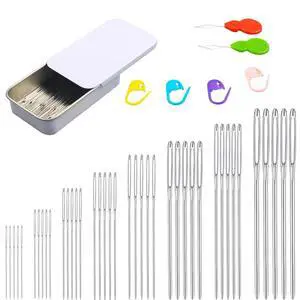 46 PCS Large-Eye Blunt Needles kit, 8 Sizes Stainless Steel Yarn Knitting Sewing Needles, Crafting Weaving Stringing Needles with Threaders and Stitch Markers (White) 46 PCS Large-Eye Blunt Needles kit, 8 Sizes Stainless Steel Yarn Knitting Sewing Needles, Crafting Weaving Stringing Needles with Threaders and Stitch Markers (White)