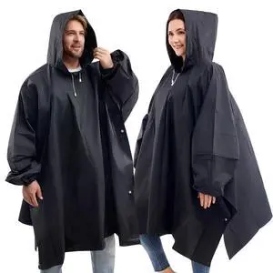Reusable Rain Ponchos,Waterproof For Adult 2 Packs - Emergency Poncho with Hood & Sleeves, Home Survival Kits (Black) Reusable Rain Ponchos,Waterproof For Adult 2 Packs - Emergency Poncho with Hood & Sleeves, Home Survival Kits (Black)