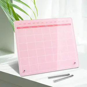 Calendar Dry Erase Board,12"X10",Acrylic Desk Calendar with Stand,Pink Dry Erase Board for Home Office School Calendar Dry Erase Board,12"X10",Acrylic Desk Calendar with Stand,Pink Dry Erase Board for Home Office School
