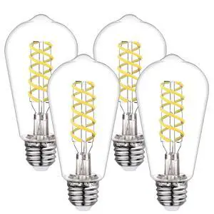 4Pack Dimmable LED Edison Bulbs,5000K Daylight White, 6W Equivalent to 60W Vintage Light Bulbs, Antique Flexible Spiral LED Filament Decorative Light Bulbs 4Pack Dimmable LED Edison Bulbs,5000K Daylight White, 6W Equivalent to 60W Vintage Light Bulbs, Antique Flexible Spiral LED Filament Decorative Light Bulbs