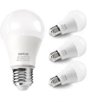 12W A19 LED Light Bulb, E26 Base, 6500K Daylight White, 1050 Lumens, Non-Dimmable, 120V High Brightness, No Flicker, A60 Frosted Lamp(4 Pack) 12W A19 LED Light Bulb, E26 Base, 6500K Daylight White, 1050 Lumens, Non-Dimmable, 120V High Brightness, No Flicker, A60 Frosted Lamp(4 Pack)