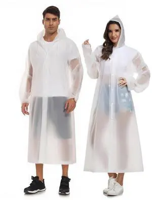 Extra Long Rain Ponchos for Adults - EVA Rain Coats Waterproof Unisex Rain Jacket with Drawstring Hood (2Packs, White, Universal) Extra Long Rain Ponchos for Adults - EVA Rain Coats Waterproof Unisex Rain Jacket with Drawstring Hood (2Packs, White, Universal)