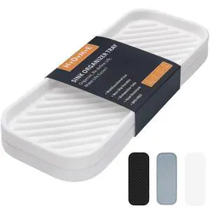 Silicone Organizer Tray, Soap and Sponge Holder for Kitchen Sink, Bathroom - Storage Tray for Dish Brush, Soap Dispenser, Dishwashing Accessories- 2 Pack (White) Silicone Organizer Tray, Soap and Sponge Holder for Kitchen Sink, Bathroom - Storage Tray for Dish Brush, Soap Dispenser, Dishwashing Accessories- 2 Pack (White)