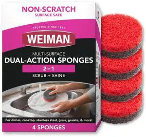 Multi-Surface Dual Action Sponges, Non-Scratch Scrub & Shine for Dishes, Cooktops, Stainless Steel, Glass, Granite, & More - Durable Kitchen Cleaning Sponges, 4 Sponges Multi-Surface Dual Action Sponges, Non-Scratch Scrub & Shine for Dishes, Cooktops, Stainless Steel, Glass, Granite, & More - Durable Kitchen Cleaning Sponges, 4 Sponges