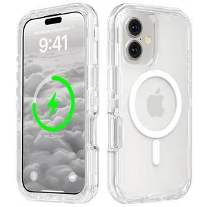 for iPhone 16 Case, Compatible with MagSafe, Durable Dual Layer Transparent Magnetic Phone Cases, Heavy Duty Shockproof and Anti-Drop Protective Cover for iPhone 16, 6.1'', Clear for iPhone 16 Case, Compatible with MagSafe, Durable Dual Layer Transparent Magnetic Phone Cases, Heavy Duty Shockproof and Anti-Drop Protective Cover for iPhone 16, 6.1'', Clear
