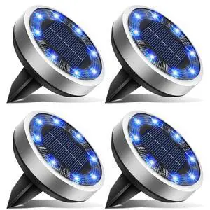 4 Pack Solar Lights Outdoor, 8 LED Solar Ground Lights IP65 Waterproof Flat Solar Disc Light, Pathway Lights for Garden Lawn Patio Yard Path Landscape, Blue 4 Pack Solar Lights Outdoor, 8 LED Solar Ground Lights IP65 Waterproof Flat Solar Disc Light, Pathway Lights for Garden Lawn Patio Yard Path Landscape, Blue