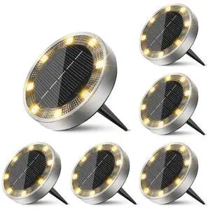 6 Pack Solar Ground Lights Outdoor, 8 LED Mini Flat Solar Disc Lights, IP65 Waterproof Pathway Lights Solar Powered, Landscape Lighting for Garden Walkway Driveway Yard Lawn,Warm White 6 Pack Solar Ground Lights Outdoor, 8 LED Mini Flat Solar Disc Lights, IP65 Waterproof Pathway Lights Solar Powered, Landscape Lighting for Garden Walkway Driveway Yard Lawn,Warm White
