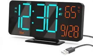 Alarm Clocks for Bedrooms, 6.7" Black Small Digital Clock LED, Desk Alarm Clock with Auto Dimming,Seconds, Day of Week, Indoor Temperature,Clocks for Living Room Alarm Clocks for Bedrooms, 6.7" Black Small Digital Clock LED, Desk Alarm Clock with Auto Dimming,Seconds, Day of Week, Indoor Temperature,Clocks for Living Room