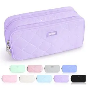 Large Pencil Case Pouch, Extra Big Pencil Bag with 8 Compartments, Pen Bag Wide Opening, Soft Quilted Pencil Pouch Organizer with Zipper, Portable Pencil Case for Teen Girls, Purple Large Pencil Case Pouch, Extra Big Pencil Bag with 8 Compartments, Pen Bag Wide Opening, Soft Quilted Pencil Pouch Organizer with Zipper, Portable Pencil Case for Teen Girls, Purple
