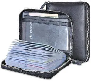 Card Holder Wallet Genuine Leather Passport Holder 42 Card Slots (Black) Card Holder Wallet Genuine Leather Passport Holder 42 Card Slots (Black)