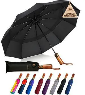 49/54/62 Inch Windproof Golf Umbrella - Automatic Open/Close, Real Wood Handle - Large Folding Travel Umbrella for Wind, Rain & Sun Protection.(Black/49) 49/54/62 Inch Windproof Golf Umbrella - Automatic Open/Close, Real Wood Handle - Large Folding Travel Umbrella for Wind, Rain & Sun Protection.(Black/49)