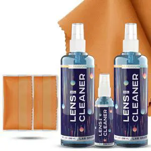 Eyeglass Gel Lens Cleaner Spray Kit - 2 x 8oz and 1 x 2oz Gel Eyeglasses Cleaner Spray Bottle + 2 Microfiber Cloth for Cleaning - Safe for All Lenses (AR Coated Included) Eyeglass Gel Lens Cleaner Spray Kit - 2 x 8oz and 1 x 2oz Gel Eyeglasses Cleaner Spray Bottle + 2 Microfiber Cloth for Cleaning - Safe for All Lenses (AR Coated Included)