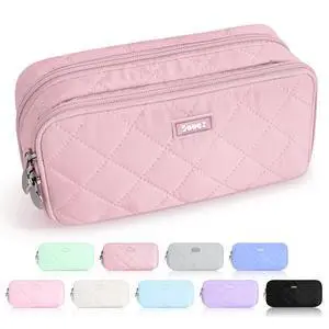 Large Pencil Case Pouch, Extra Big Pencil Bag with 8 Compartments, Pen Bag Wide Opening, Soft Quilted Pencil Pouch Organizer with Zipper, Portable Pencil Case for Teen Girls, Blush Large Pencil Case Pouch, Extra Big Pencil Bag with 8 Compartments, Pen Bag Wide Opening, Soft Quilted Pencil Pouch Organizer with Zipper, Portable Pencil Case for Teen Girls, Blush