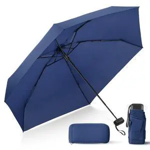 Mini Umbrella with Case for Travel Purse Compact Tiny Sun Rain Dark Blue Mini Umbrella with Case for Travel Purse Compact Tiny Sun Rain Dark Blue