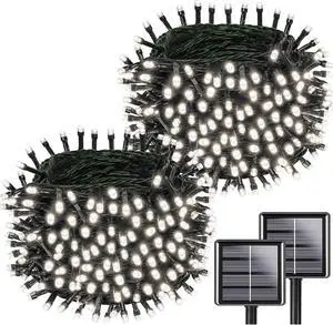 2pack 200LED Solar String Lights Outdoor Waterproof Cool White 2pack 200LED Solar String Lights Outdoor Waterproof Cool White