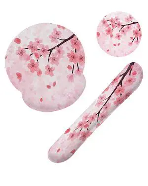 Cherry Blossom Pink Flower Mouse Pad with Wrist Rest Set, 3-in-1 Wrist Support Mousepad Set, Gaming Mat Pad with Anti-Skid Base,Ergonomic Memory Foam Mouse Pad Set for Women, Office, Typing, Gaming Cherry Blossom Pink Flower Mouse Pad with Wrist Rest Set, 3-in-1 Wrist Support Mousepad Set, Gaming Mat Pad with Anti-Skid Base,Ergonomic Memory Foam Mouse Pad Set for Women, Office, Typing, Gaming