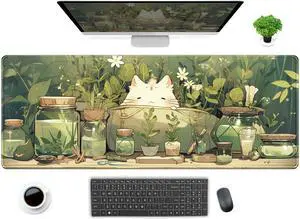Kawaii White Cat Anime Green Plant Leaves Desk Mat Large Mouse Pad Gaming Desk Pad, XL Extended Mousepad Desk Accessories for Women Office Decor Long Laptop Keyboard Mouse Mat 31.5x11.8 in Kawaii White Cat Anime Green Plant Leaves Desk Mat Large Mouse Pad Gaming Desk Pad, XL Extended Mousepad Desk Accessories for Women Office Decor Long Laptop Keyboard Mouse Mat 31.5x11.8 in
