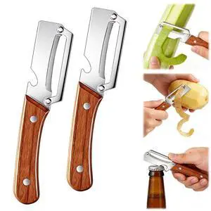 Peeler Potato Peeler with Wooden Handle, Sharp Stainless Steel Blade Peelers for Kitchen for Fruit Veggie Apple Potato Carrot Pumpkin Papaya, Built-in Bottle Opener, 2pcs Peeler Potato Peeler with Wooden Handle, Sharp Stainless Steel Blade Peelers for Kitchen for Fruit Veggie Apple Potato Carrot Pumpkin Papaya, Built-in Bottle Opener, 2pcs