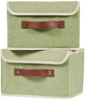 2PCS Storage Boxes with Lids Cotton Linen Fabric Bins Baskets 2PCS Storage Boxes with Lids Cotton Linen Fabric Bins Baskets