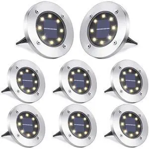 Solar Ground Lights Outdoor, 8 Pack 8 LED Solar Disk Lights Waterproof Garden In-ground Pathway Light Landscape Lighting for Lawn,Yard,Deck,Patio,Walkway (Warm White) Solar Ground Lights Outdoor, 8 Pack 8 LED Solar Disk Lights Waterproof Garden In-ground Pathway Light Landscape Lighting for Lawn,Yard,Deck,Patio,Walkway (Warm White)