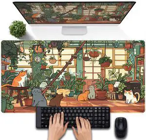 Large Desk Mouse Pad Cute Cats Desk Mat, Extended Gaming Mouse Mat, Office Home Keyboard Pad, Green Plant Computer Mats XXL, Cute Full Desktop Mat, Anime PC Accessories for Women 31.5" x 15.75" Large Desk Mouse Pad Cute Cats Desk Mat, Extended Gaming Mouse Mat, Office Home Keyboard Pad, Green Plant Computer Mats XXL, Cute Full Desktop Mat, Anime PC Accessories for Women 31.5" x 15.75"