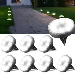 Ground Lights 8 Pack, IP68 Waterproof Solar Disc Lights for Outdoor, Flat Garden Light, In-Ground Light, Landscape Lighting for Pathway, Walkway, and Yard-8 Pcs (Cold White) Ground Lights 8 Pack, IP68 Waterproof Solar Disc Lights for Outdoor, Flat Garden Light, In-Ground Light, Landscape Lighting for Pathway, Walkway, and Yard-8 Pcs (Cold White)