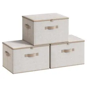 Large Storage Bins with Lids, 31 Quart Fabric Closet Organizer With Zipper, 3 Pack Foldable Storage Boxes, 15.7 x 11.8 x 9.8 Inches, Summer Sand URZB003K01 Large Storage Bins with Lids, 31 Quart Fabric Closet Organizer With Zipper, 3 Pack Foldable Storage Boxes, 15.7 x 11.8 x 9.8 Inches, Summer Sand URZB003K01