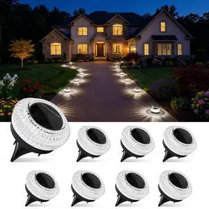 Solar Ground Lights Outdoor, 8 Pack 2.8 inch Solar Powered Pathway Lights IP67 Waterproof Anti Glare Diamond Solar Garden Lights Landscape Lighting for Patio Yard Deck Walkway, Cold White Solar Ground Lights Outdoor, 8 Pack 2.8 inch Solar Powered Pathway Lights IP67 Waterproof Anti Glare Diamond Solar Garden Lights Landscape Lighting for Patio Yard Deck Walkway, Cold White