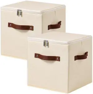 2PCS Storage Cubes with Lids Cotton Linen Fabric Bins Boxes 2PCS Storage Cubes with Lids Cotton Linen Fabric Bins Boxes