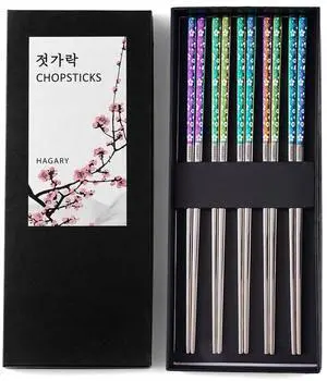 Cherry Blossom Rainbow Chopsticks Metal Chopsticks Reusable Designed In Korea Japanese Style Stainless Steel 316 18/10 Non-Slip Dishwasher Safe (5 Pairs) Cherry Blossom Rainbow Chopsticks Metal Chopsticks Reusable Designed In Korea Japanese Style Stainless Steel 316 18/10 Non-Slip Dishwasher Safe (5 Pairs)