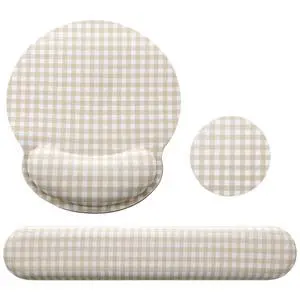 Wrist Rest Support for Mouse Pad&Keyboard Set, Khaki Gingham Checkered Circle Curved Ergonomic Mousepad&Coaster Non-Slip Base Design for Office Home Laptop Desktop Computer Keyboard Wrist Rest Support for Mouse Pad&Keyboard Set, Khaki Gingham Checkered Circle Curved Ergonomic Mousepad&Coaster Non-Slip Base Design for Office Home Laptop Desktop Computer Keyboard