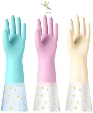 Reusable Rubber Cleaning Gloves for Dishwashing: 3 Pairs Latex Free Household Kitchen Gloves for Washing Dishes Reusable Rubber Cleaning Gloves for Dishwashing: 3 Pairs Latex Free Household Kitchen Gloves for Washing Dishes