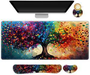 Large Gaming Mouse Pad Set, 4 in 1 Ergonomics Keyboard Desk Mat with Memory Foam Wrist Rest, Computer Extended Game Mousepad, Non-Slip Desk Matt Easy Typing Pain Relief I Colorful Tree Leave Large Gaming Mouse Pad Set, 4 in 1 Ergonomics Keyboard Desk Mat with Memory Foam Wrist Rest, Computer Extended Game Mousepad, Non-Slip Desk Matt Easy Typing Pain Relief I Colorful Tree Leave