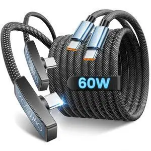 90 Degree USB C to C Cable 60W 2Pack 3.3ft Fast Charging Right Angle | Nylon Braided Durable Cord,High Speed Data Transfer,Compatible with iPhone 17 Pro Max Samsung iPad MacBook,Gaming Reclining 90 Degree USB C to C Cable 60W 2Pack 3.3ft Fast Charging Right Angle | Nylon Braided Durable Cord,High Speed Data Transfer,Compatible with iPhone 17 Pro Max Samsung iPad MacBook,Gaming Reclining