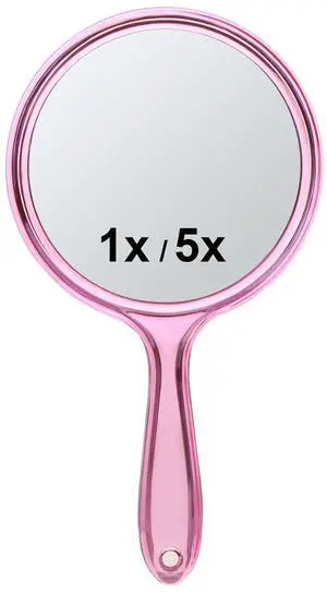 5X Handheld Mirror with Handle, 10.5 x 5.7 inches, Pink 5X Handheld Mirror with Handle, 10.5 x 5.7 inches, Pink