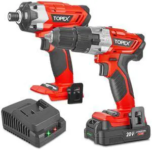 TOPEX 20V Cordless Combo Kit Hammer Drill & Impact Driver w/ Fast Charger TOPEX 20V Cordless Combo Kit Hammer Drill & Impact Driver w/ Fast Charger