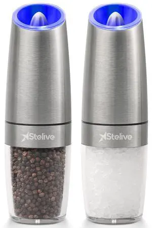 Stelive 2-Piece Auto Salt and Pepper Grinder Set, Auto Salt and Pepper Mills Set, Electric Salt and Pepper Shakers, with Adjustable Coarseness for Seasoning Stelive 2-Piece Auto Salt and Pepper Grinder Set, Auto Salt and Pepper Mills Set, Electric Salt and Pepper Shakers, with Adjustable Coarseness for Seasoning