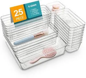 Stelive 25 PCS Clear Plastic Drawer Organisers Set, 4-Size Versatile Bathroom and Vanity Organiser Trays, Non-Slip Storage Containers & Bins Stelive 25 PCS Clear Plastic Drawer Organisers Set, 4-Size Versatile Bathroom and Vanity Organiser Trays, Non-Slip Storage Containers & Bins
