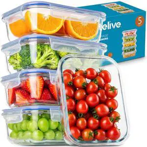 Stelive 5 Pack Glass Storage Food Containers, Glass Meal Prep Containers, Airtight Lunch Bento Boxes with Snap Locking Leakproof Lids, Reusable for Microwave Stelive 5 Pack Glass Storage Food Containers, Glass Meal Prep Containers, Airtight Lunch Bento Boxes with Snap Locking Leakproof Lids, Reusable for Microwave