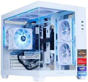 Mloong Gaming PC, AMD Ryzen 5 5500 4.2 GHz, AMD Radeon RX 6500XT 4GB Desktop Computer, 500 GB NVMe SSD, 16GB DDR4 3200MHz, Air Cooled Prebuilt,650W PSU,Windows 11 Home Gamer PC, White Mloong Gaming PC, AMD Ryzen 5 5500 4.2 GHz, AMD Radeon RX 6500XT 4GB Desktop Computer, 500 GB NVMe SSD, 16GB DDR4 3200MHz, Air Cooled Prebuilt,650W PSU,Windows 11 Home Gamer PC, White
