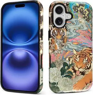 Case for iPhone 17 Hybrid Heavy Duty 2 in 1 Full Body Rugged Shockproof Protection Glossy Case for iPhone 17 Fun Tiger Butterfly Collage Case for iPhone 17 Hybrid Heavy Duty 2 in 1 Full Body Rugged Shockproof Protection Glossy Case for iPhone 17 Fun Tiger Butterfly Collage