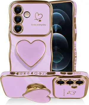 for Galaxy S26 Love-Heart Holder Case Cute Purple Luxury Wave Frame Curly Shape with Love Heart Kickstand Case Plating Soft Shockproof Bumper TPU Protective Cover for Women Girls for Galaxy S26 Love-Heart Holder Case Cute Purple Luxury Wave Frame Curly Shape with Love Heart Kickstand Case Plating Soft Shockproof Bumper TPU Protective Cover for Women Girls