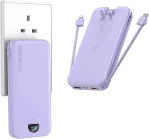 Portable Charger Power Bank 10000mAh PD20W w/Built-in Cables | Portable Phone Charger Fast charging Built in wall plug LED display Charge 5 devices at once Pass through charging Portable Charger Power Bank 10000mAh PD20W w/Built-in Cables | Portable Phone Charger Fast charging Built in wall plug LED display Charge 5 devices at once Pass through charging